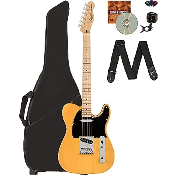 Fender Squier Affinity Telecaster con Diapasón de Arce - Rubia Butterscotch Paquete con Funda, Afinador, Correa, Púas y DVD Instructivo de Austin Bazaar 378203550