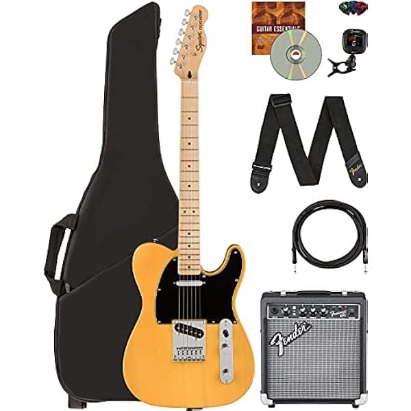 Fender Squier Affinity Telecaster - Paquete Butterscotch Blonde con Amplificador Frontman 10G, Cable para Instrumento, Funda, Afinador, Correa, Púas y DVD Educativo de Austin Bazaar 378203550