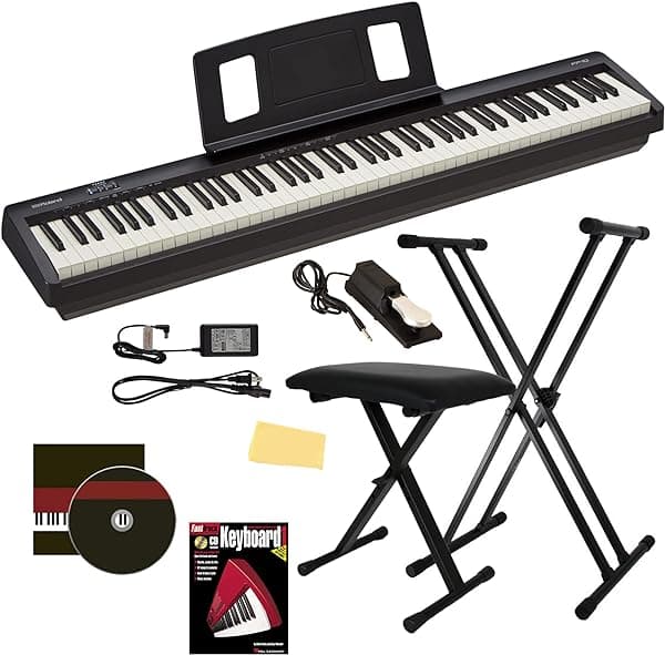 Roland FP-10 Piano Digital con Soporte Ajustable, Banco, Pedal de Sustain, Libro de Instrucción, DVD Educativo y Tela de Pulido