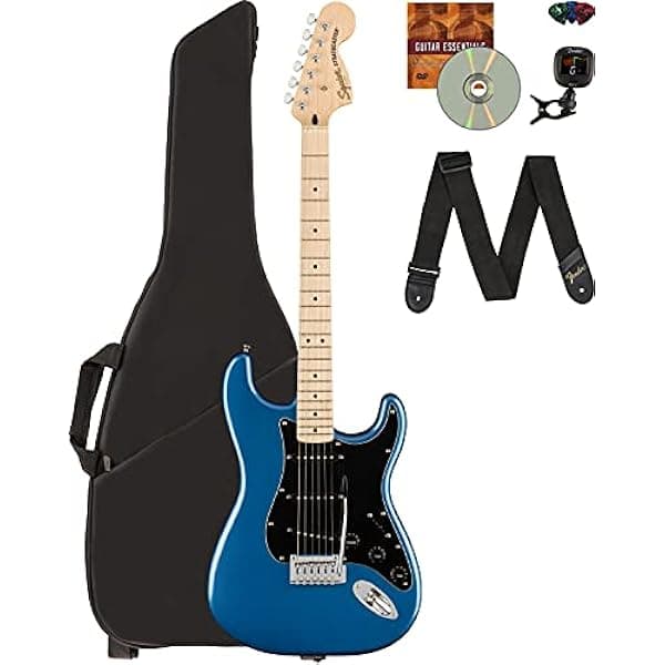 Fender Squier Affinity Stratocaster - Paquete en Azul Lake Placid con Funda, Afinador, Correa, Púas y DVD Instructivo de Austin Bazaar 378301565