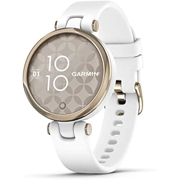 Garmin Lily, Pequeño Reloj Inteligente con Pantalla Táctil y Lente Estampado, Dorado Claro y Blanco 010-02384-00
