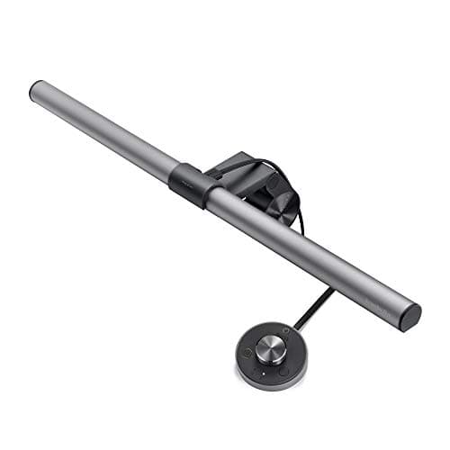 BenQ ScreenBar Plus Barra de Luz LED para Monitor de Computadora para Lectura Electrónica con Dial de Escritorio, Ajuste Automático de Brillo y Tono, Sin Reflejos en la Pantalla, Ahorro de Espacio, Alimentación por USB, Plata Mate