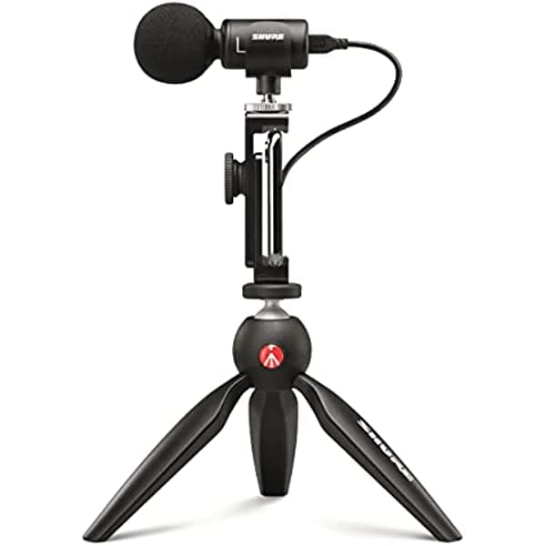 Shure MV88+ Video Kit - Micrófono Condensador Estéreo Digital para Apple y Android, con Trípode Manfrotto PIXI, Abrazadera para Teléfono, Soporte, Cables para iOS y USB-C para Conectividad de Alto Nivel (MV88+ Video KIT)