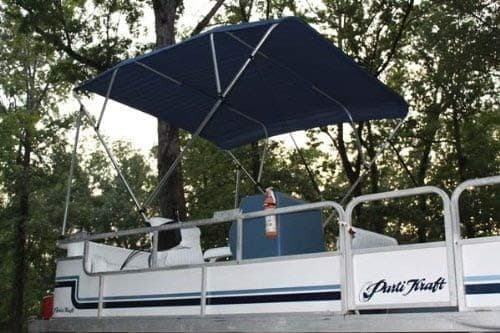 Vortex Navy Blue Pontoon/Deck Boat 4 Bow Bimini Top de 12' de Largo, 8' de Ancho, Se Ajusta Fácilmente a un Ancho de 91-96", 54" de Alto, Kit Completo, Estructura, Toldo y Herrajes BIMINI.12.9196.NAVY