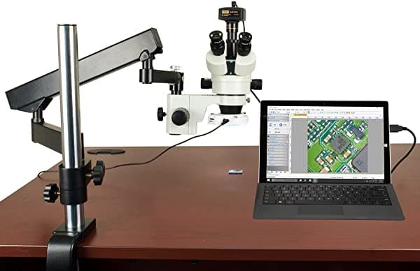 Omax 3,5x-90x 14 MP zoom digital microscopio estéreo trinocular en soporte de brazo articulado con 64 luces LED W43CF1-L64S-C140U