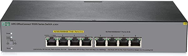 Aruba a Hewlett Packard Enterprise company Interruptor inteligente HPE OfficeConnect 1920S de 8 puertos, 8xGE | PoE en 4 puertos (65W) | sin ventilador (JL383A#ABA)