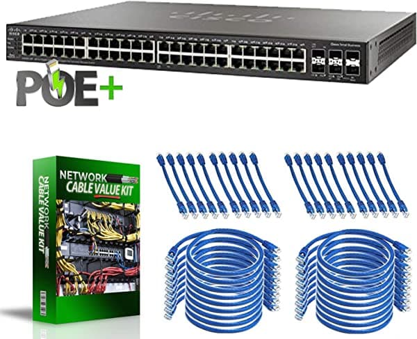Cisco SG350-52MP 52-Port Gigabit Max-PoE Managed Switch + SG350-28MP 28-Port Gigabit PoE Switch Combo + Patch Cable Starter Kit (30 Cables Total!) SG350X-48MP-K9-NA