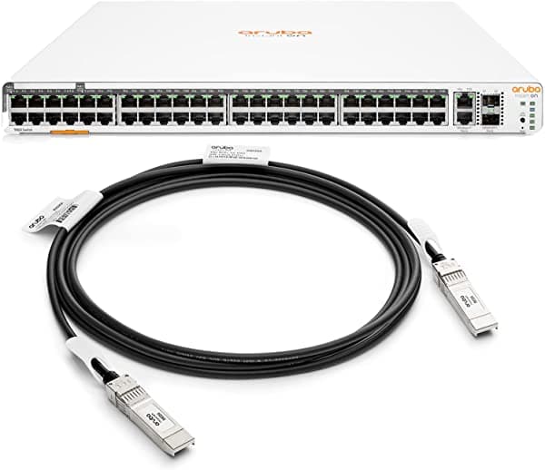 2 interruptores Aruba Instant On 1960 48G 2XT 2XF 600W + 2 cables Aruba Instant On 10G SFP+ a SFP+ 9.8 ft DAC (JL809A+R9D20A)
