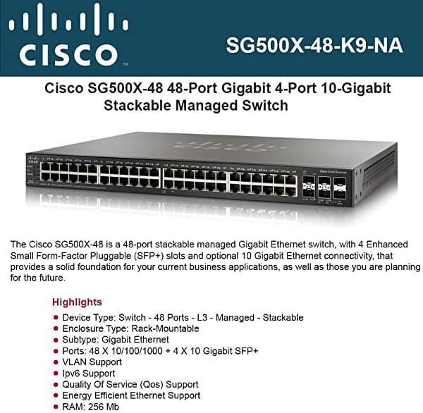 CISCO SYSTEMS SG500X-48-K9-NA SG500X - Conmutador Gigabit de 48 puertos