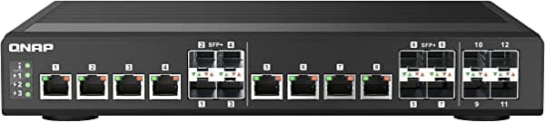QNAP Conmutador de red administrado de 12 puertos de 10 GbE (QSW-IM1200-8C-US). Sin ventilador de grado industrial, capa 2, gestión web