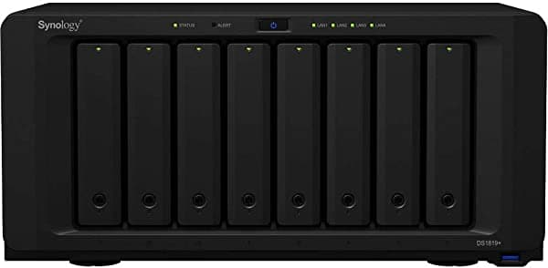 Servidor NAS Synology DiskStation DS1819+ iSCSI con CPU Intel Atom de 2,1 GHz, memoria de 8 GB, almacenamiento en disco duro de 16 TB, sistema operativo DSM ASIOC13