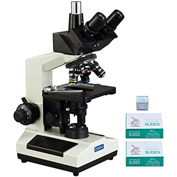 OMAX 40X-1000X - Microscopio trinocular con diapositivas y cubiertas en blanco M837L-SC100