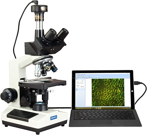 OMAX microscopio trinocular compuesto LED Darkfield Advance 40X-2000X con cámara digital de 5.0 MP M837SL-A191BOIL-C50U