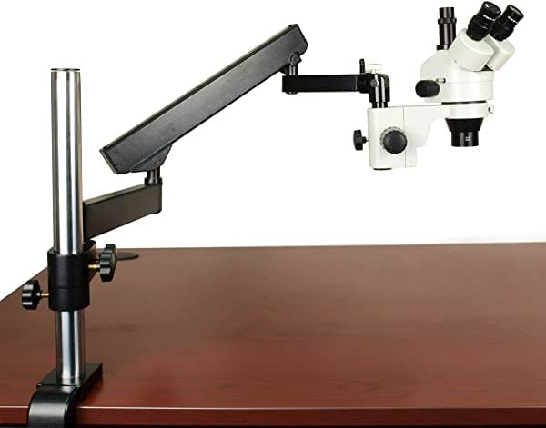 OMAX microscopio estéreo trinocular con zoom 3.5X-90X + soporte de brazo articulado W43AF1-6B5