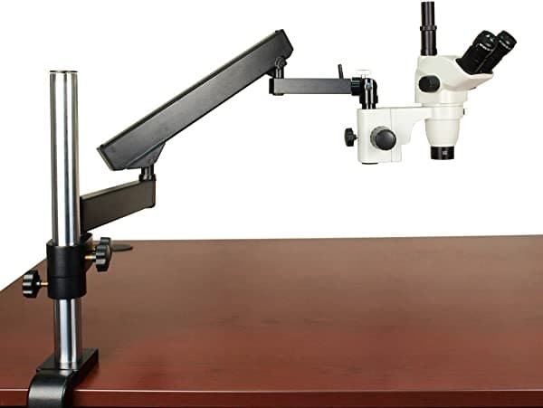 OMAX microscopio estéreo trinocular con zoom 3.4X-90X + soporte de brazo articulado W43DF1-6B5