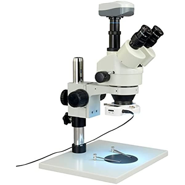 OMAX microscopio estéreo trinocular con zoom 7X-45X + anillo de luz de 54 LED + cámara USB de 9.0 MP W43APT-L54P-C90