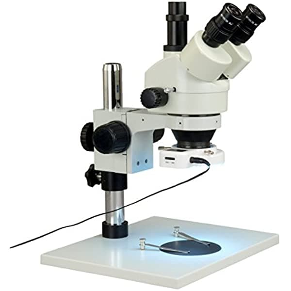 OMAX 7X-45X Zoom microscopio estereo trinocular + Anillo de luz LED de 54 LED W43APT-L54P