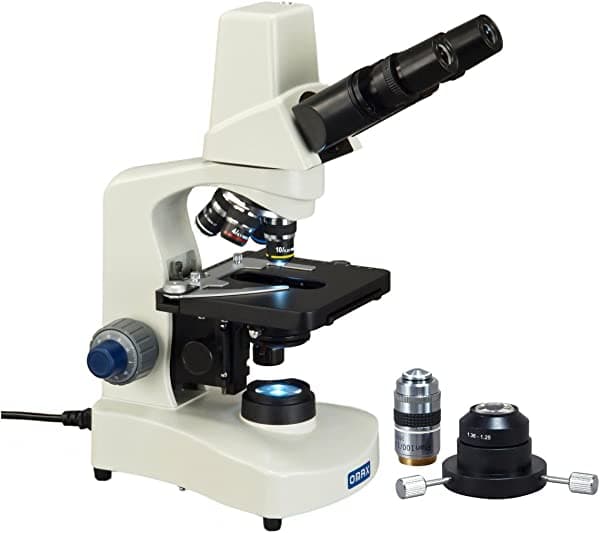 Omax 40 x -2000 X Darkfield Binocular Microscopio Compuesto LED con integrado 3 MP cámara + 100 x Plan lente MD8211S30-A191BOIL