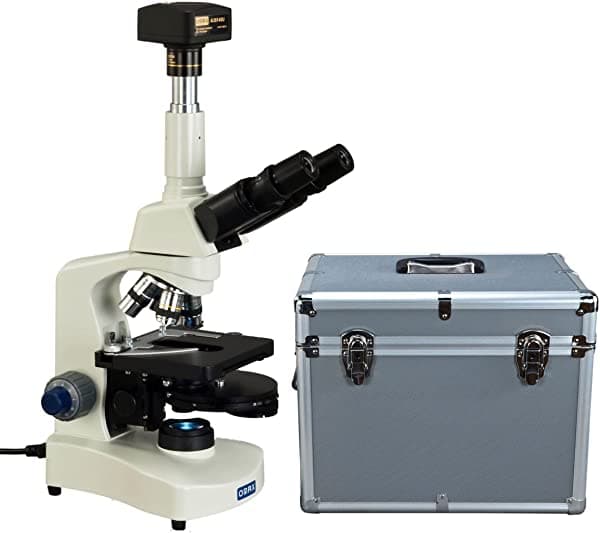 OMAX 40X-2000X microscopio compuesto trinocular de contraste de fase LED Siedentopf + camara de 14 MP + estuche de aluminio M8311-PHB1-A185A-C140U
