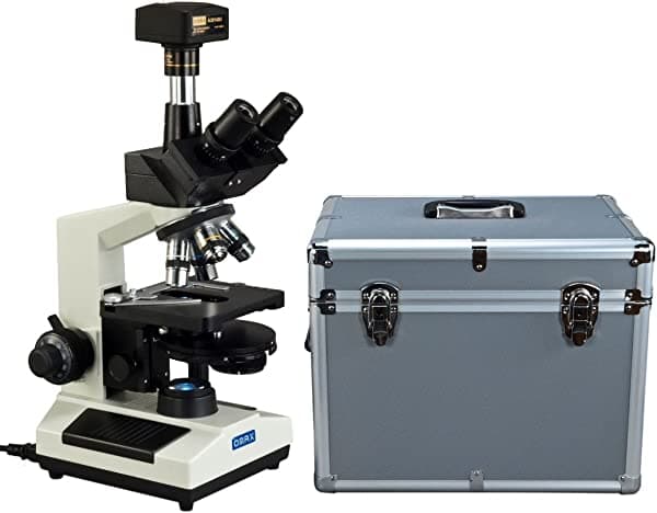 OMAX 40X-2500X microscopio compuesto trinocular de contraste de fase LED + camara de 14 MP + estuche de transporte de aluminio M837ZL-PHB1-A185A-C140U