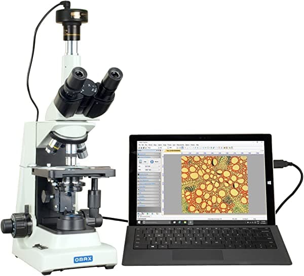 OMAX 40X-2000X microscopio compuesto trinocular LED Plan avanzado + camara de 10 MP M834SLPLAN-C100U