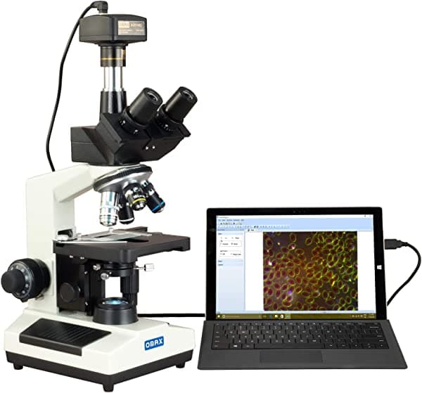 OMAX 40X-2500X microscopio compuesto trinocular darkfield LED avanzado con camara digital de 14 MP M837ZL-A191BOIL-C140U
