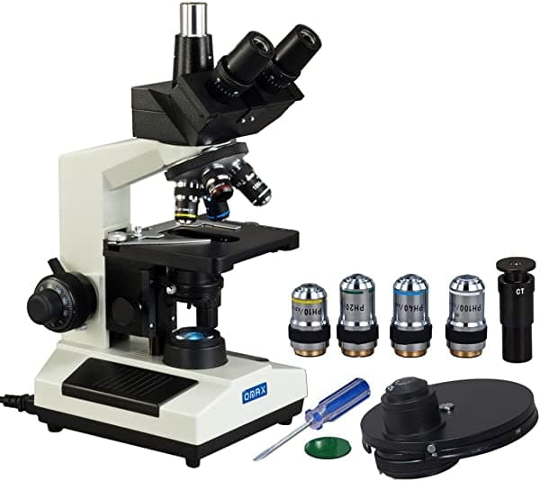 OMAX 40X-2500X Microscopio Compuesto Trinocular LED con Kit de Contraste de Fase M837ZL-PHB3