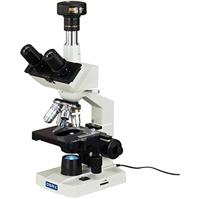 OMAX 40X-2000X Microscopio Trinocular Compuesto LED Digital de Laboratorio con cámara digital de 2 MP y platina mecánica de doble capa M83ES-C20U