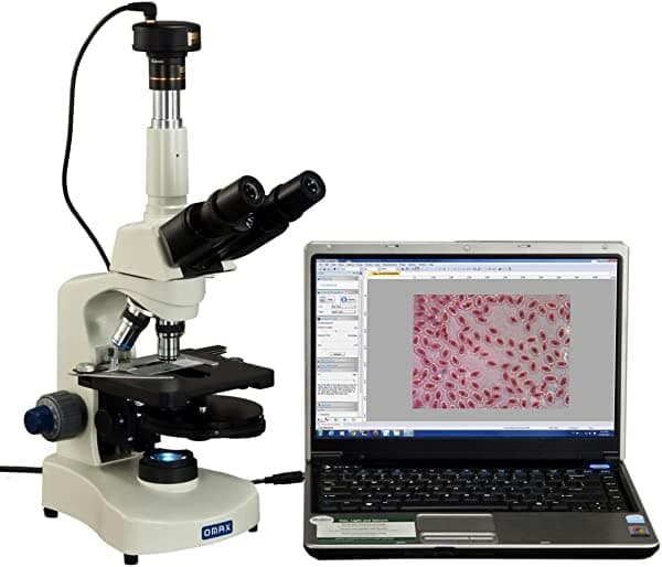OMAX 40X-2500X Microscopio Trinocular Compuesto LED Siedentopf de Contraste de Fase con cámara USB de 10 MP M8311Z-PHB3-C100U
