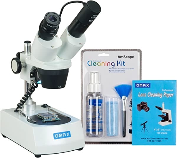 Omax 10 x -20 x -30 x -60 x microscopio binocular con luces LED y cámara USB estéreo inalámbricos y limpieza Pack G223CS-C02-LPK