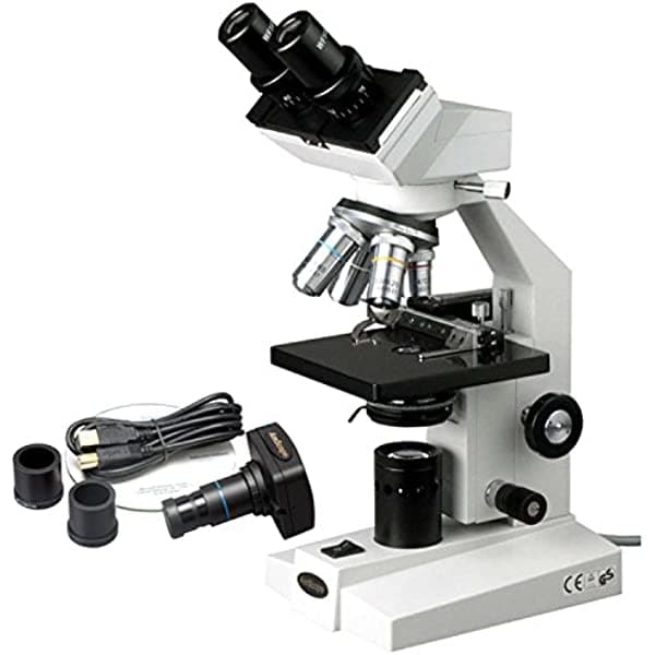 AmScope 40X-1600X Microscopio Binocular + cámara digital de 1.3 MP + platina mecánica B100A-MS-M