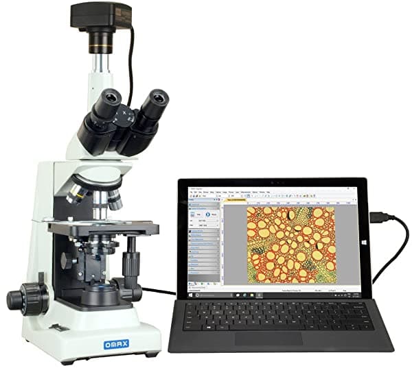 OMAX 40X-2000X Microscopio Trinocular Compuesto Plan de Laboratorio de investigación USB3 de 10 MP con LED súper brillante M834SLPLAN-C100U3
