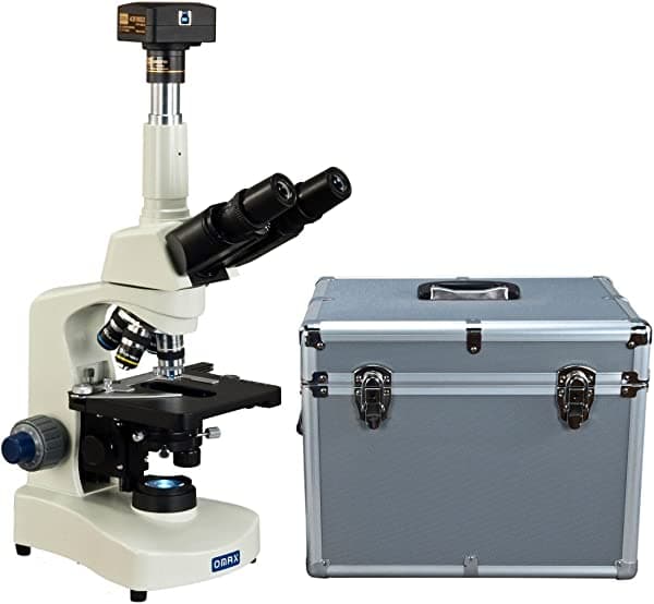 OMAX 40X-2000X Microscopio Trinocular LED Digital de Campo Oscuro de Laboratorio USB3 de 14 MP con funda de transporte de aluminio M8311-A191BOIL-A185A-C140U3
