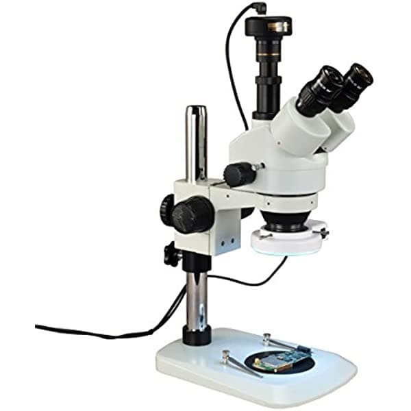 OMAX 3.5X-45X zoom microscopio trinocular estéreo con soporte de mesa de metal + anillo de luz + cámara de 3 MP W43ANT-D5-L144S-C30U