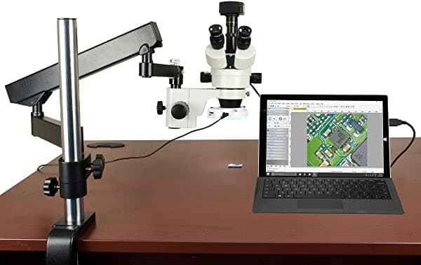Omax 3.5X-90X 5 MP USB3.0 microscopio trinocular estéreo en brazo articulado con 64 luces LED digital W43CF1-L64S-C50U3