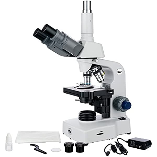 AmScope T450C 40X-2500X microscopio trinocular compuesto LED con platina mecánica 3D