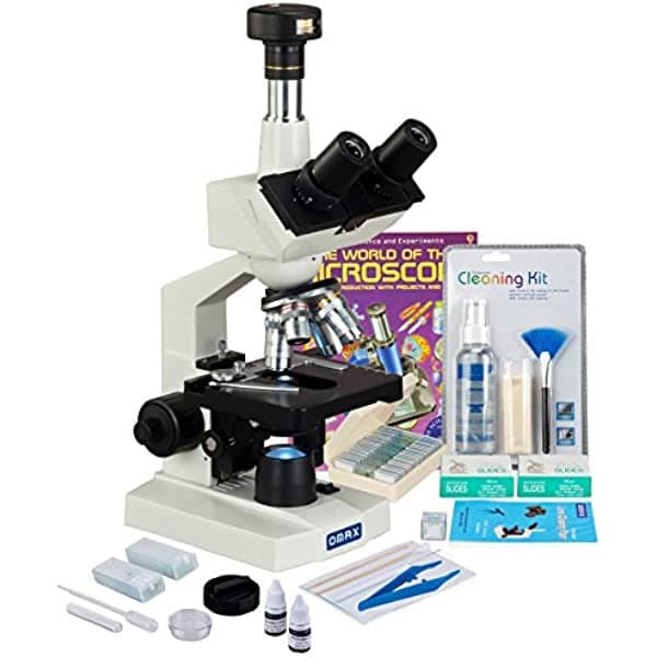 Omax 2500 x 5 MP Digital LED Microscopio + Slide Preparación Kit + libro + Kit de limpieza + preparado & en blanco Slide M83EZ-PKG2-C50U