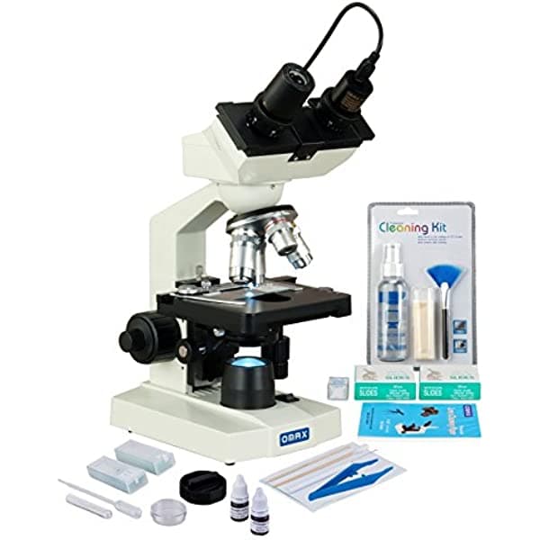 Omax 2500 x LED Microscopio Binocular de laboratorio kit de preparación de cámara de 1.3 Mp + Slide + en Blanco Slide + Kit de limpieza M82EZ-PKG3-C13S