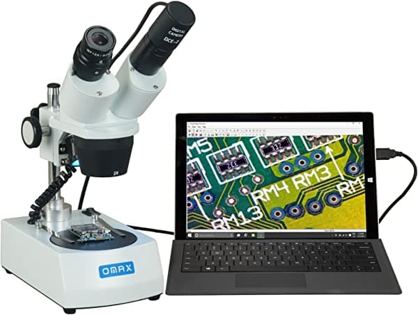 OMAX Microscopio Estereoscópico Binocular 20X-40X con Luces LED Duales Inalámbrico y Cámara Digital USB G223E-C02