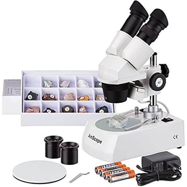 AmScope SE306-PX-LED-RK15 10X-20X-40X Geologist's Microscopio estéreo inalámbrico con luces LED superiores e inferiores