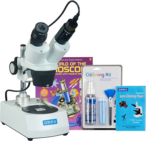 Omax 20 x -40 x -80 X Microscopio Estéreo Student Binocular W Dual luces, cámara USB, pack de limpieza, libro G223AS-C03S-LPKW