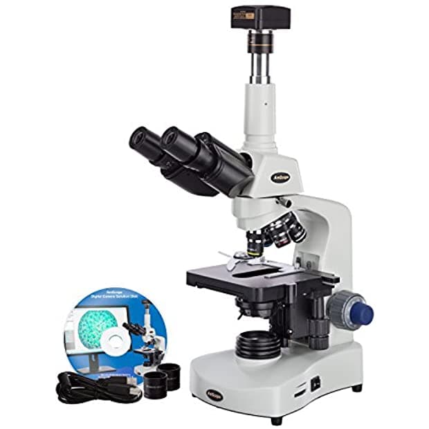 AmScope 40X-2000X Siedentopf Compuesto Trinocular 3W LED Microscopio + cámara digital 9MP T340B-LED-9M