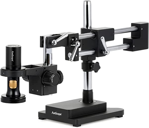 AmScope - Microscopio digital todo en uno HDMI de 1080p con óptica de zoom en soporte de brazo doble - DM756H2D-DAB