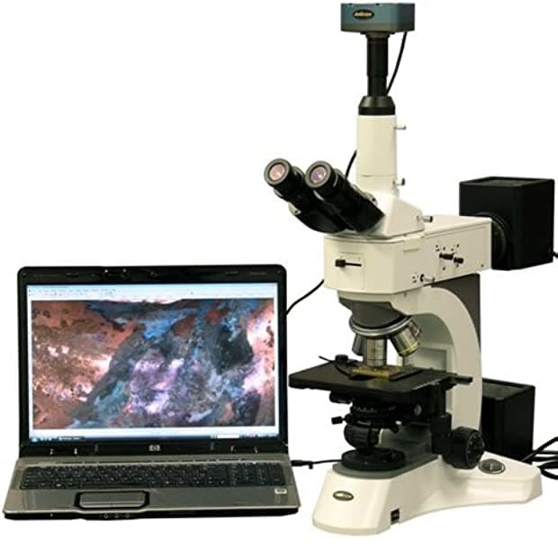 AmScope 50X-2500X Darkfield y microscopio metálico polarizado + cámara digital de 5MP ME520TC-5MT
