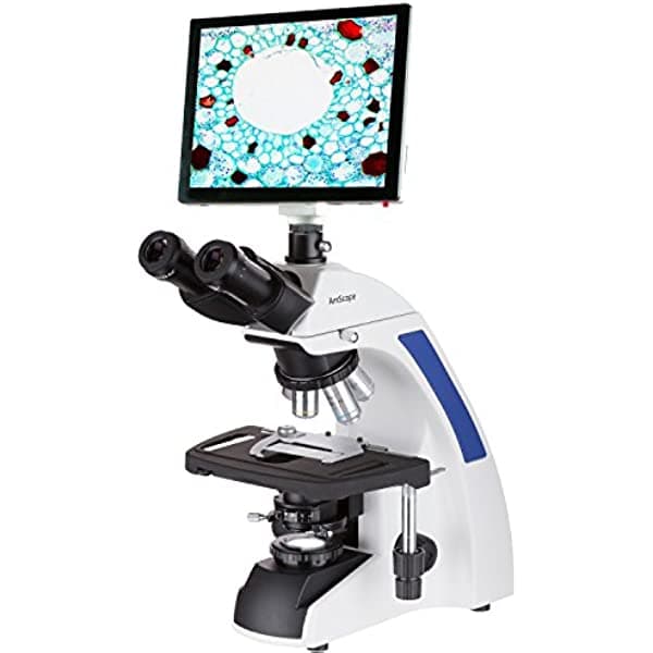 AmScope Microscopio trinocular compuesto de laboratorio Plan Infinity 40X-1000X con pantalla LCD táctil T720-TP