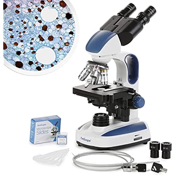 AmScope - Microscopio compuesto avanzado para estudiantes y profesionales 40X-2500X con diseño ergonómico - B270C-KT