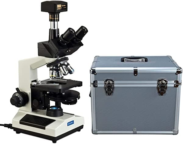 Omax M837ZL-PHB3-A185A-C140U 40X-2500X Microscopio compuesto trinocular de contraste de fase con LED + cámara de 14 MP + estuche de transporte de aluminio