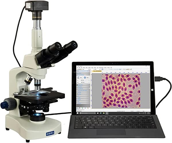 Omax M8311Z-PHC2-C180U3 40X-2500X USB3 18 MP Microscopio compuesto trinocular digital LED de contraste de fase y darkfield