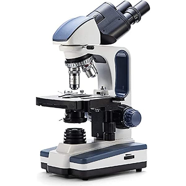Swift SW350B Microscopio compuesto binocular, aumento 40X-2500X, cabezal Siedentopf, grado de investigación, platina mecánica de doble capa, cámara de 1.3 MP y software compatible con Windows y Mac