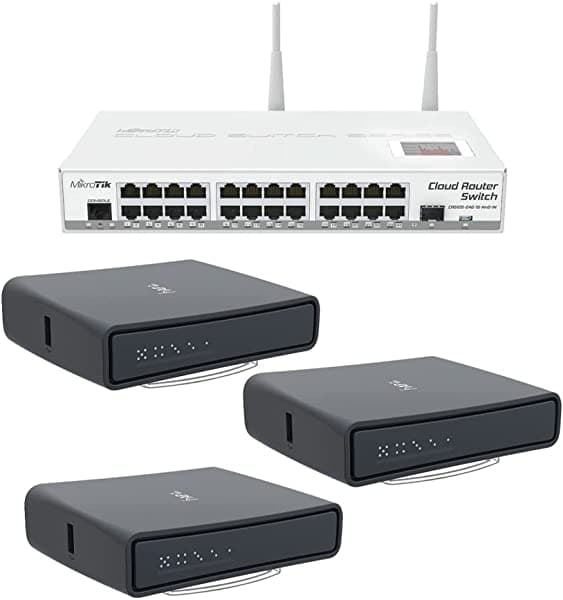 Mikrotik CRS125-24G-1S-2HnD-IN Switch Layer 3 (1 unidad) con RB952Ui-5ac2nD hAP ac lite Access Point 802.11ac, cinco puertos Ethernet de 10/100Mbps (3 unidades)